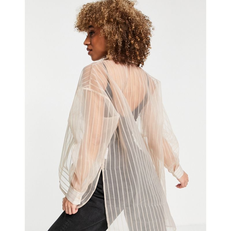 Donna Top Topshop - Camicia in organza color cammello a righe
