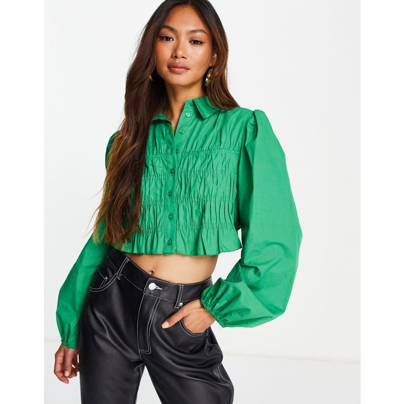 Donna Camicie e bluse Topshop - Camicia in popeline verde arriccaita stile anni '70 con colletto 