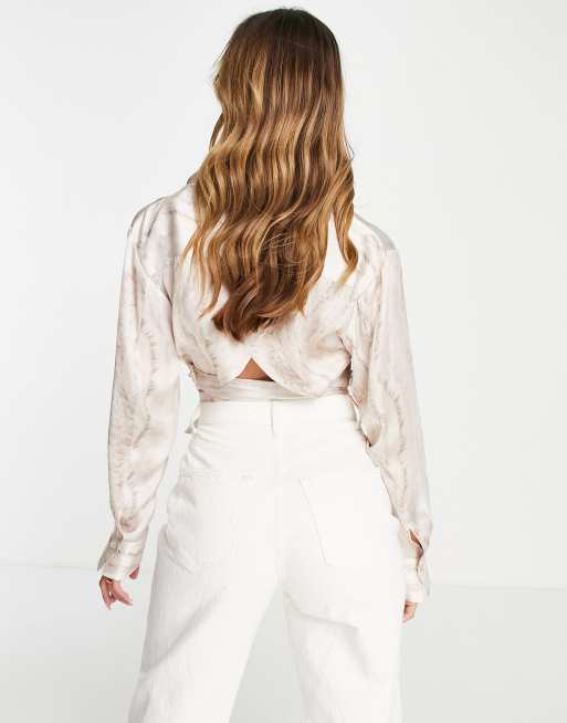 Topshop Camicia incrociata davanti in raso color pietra