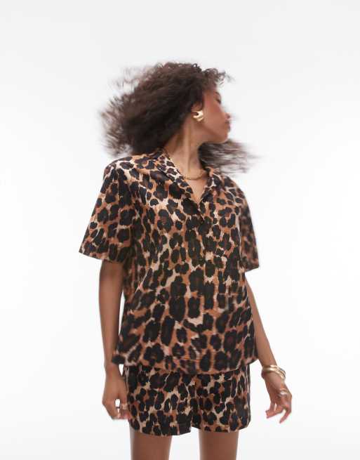 Topshop - Camicia multicolore leopardata con rever in coordinato