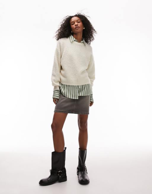 Topshop - Camicia oversize a righe verde e bianco sporco, 3 di 4