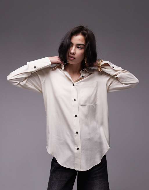 Topshop - Camicia oversize avorio con bottoni a contrasto
