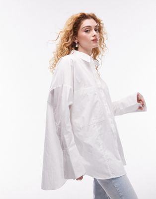 Topshop oversized deep cuff double pocket shirt in white - ASOS Price Checker
