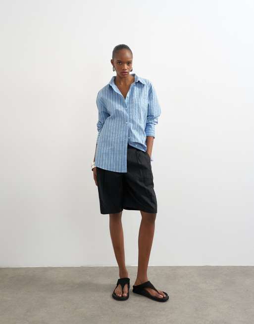 Topshop - Camicia oversize blu a righe, 4 di 4