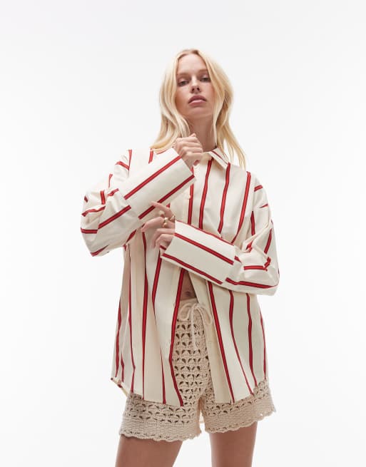 Topshop - Camicia oversize con polsini ampi a righe color latticello