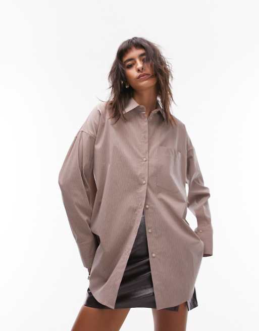 Topshop - Camicia oversize in popeline ruggine gessato bicolore