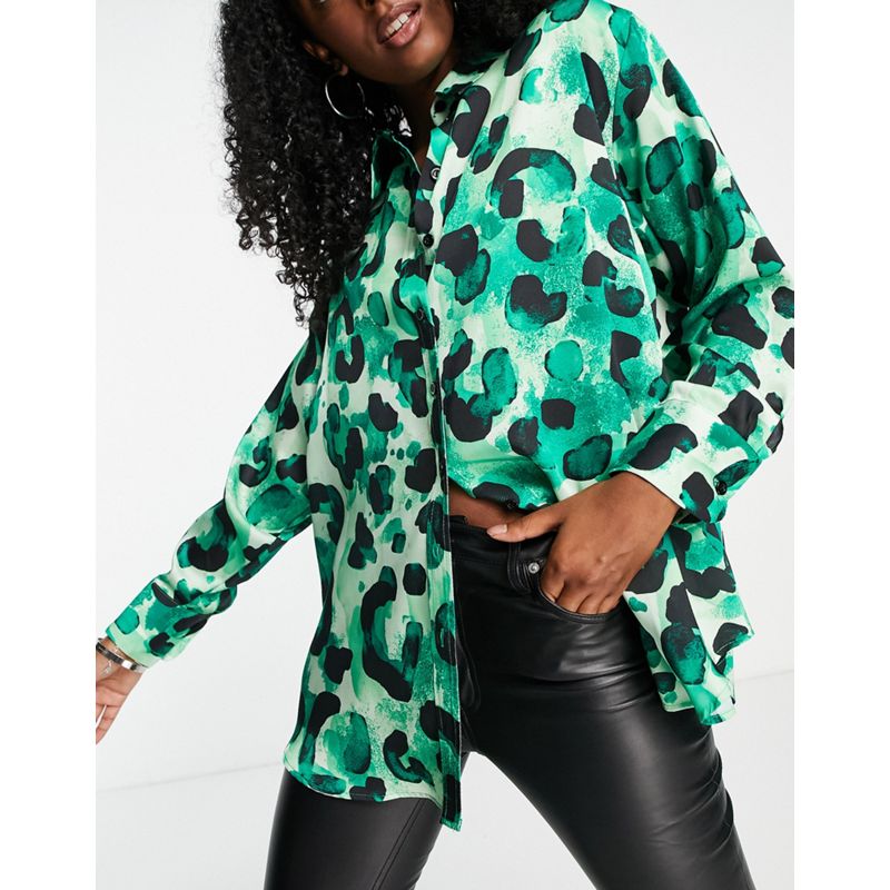 Donna Camicie e bluse Topshop - Camicia oversize in raso verde animalier