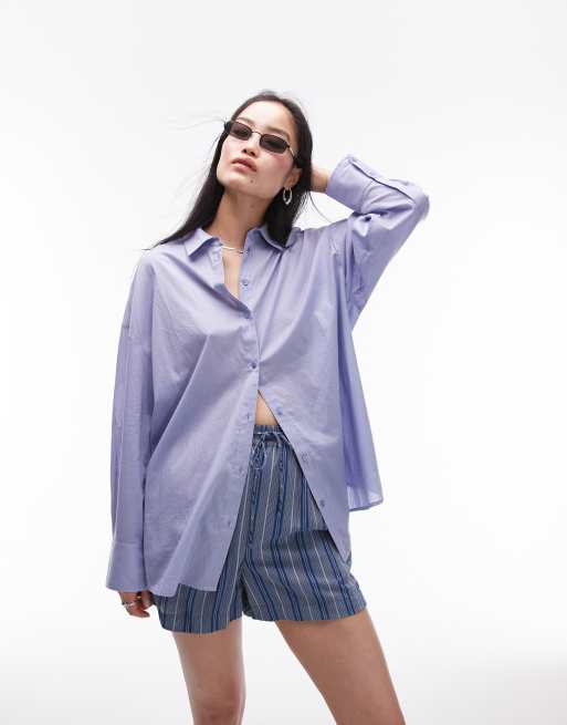 Topshop - Camicia oversize in voile di cotone blu fiordaliso