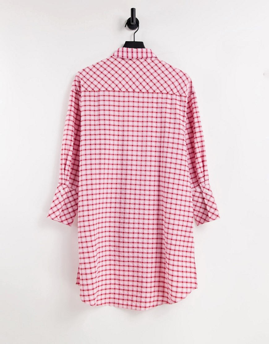 Camicia oversize rosa e rossa a quadri con fondo asimmetrico - Topshop Camicia donna  - immagine2