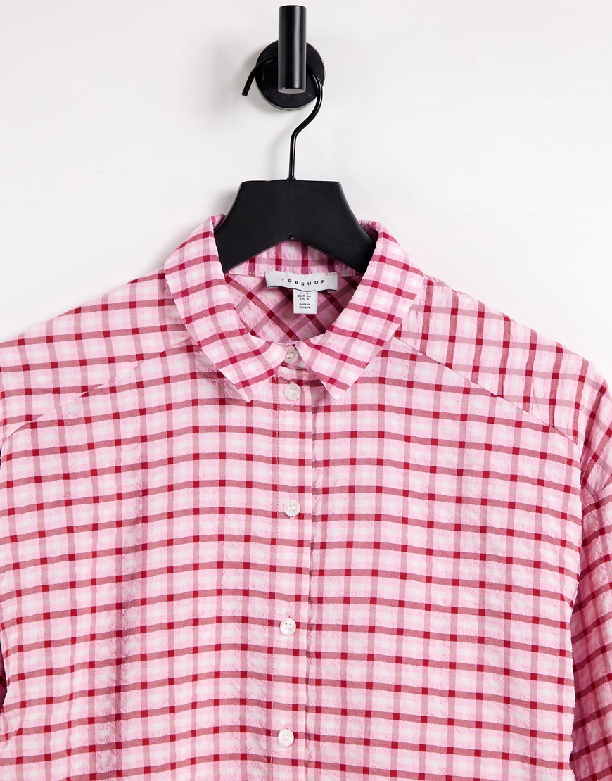 Camicia oversize rosa e rossa a quadri con fondo asimmetrico - Topshop Camicia donna  - immagine3