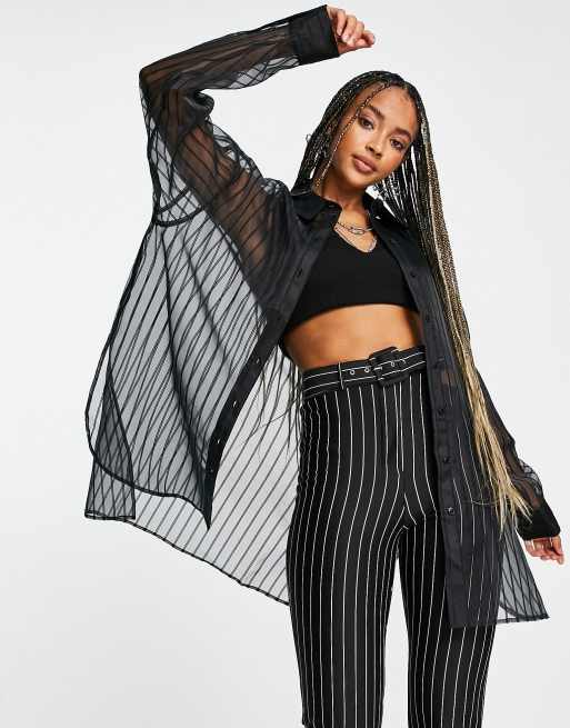Topshop - Camicia oversize trasparente nera a righe