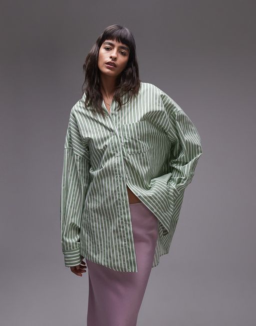 Topshop - Camicia oversize verde a righe