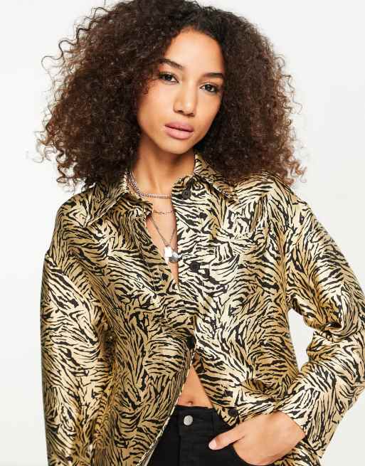 Topshop - Camicia oversize zebrata color oro