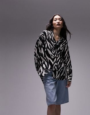 Topshop oversized zebra printed shirt in monochrome  - ASOS Price Checker