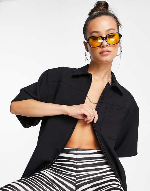 Topshop - Camicia premium con cerniera lampo sul davanti nera
