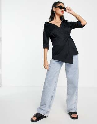Camicia premium multitasche avvolgente color nero - Topshop Camicia donna  - immagine1