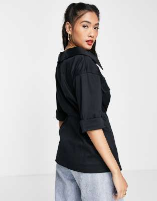 Camicia premium multitasche avvolgente color nero - Topshop Camicia donna  - immagine2