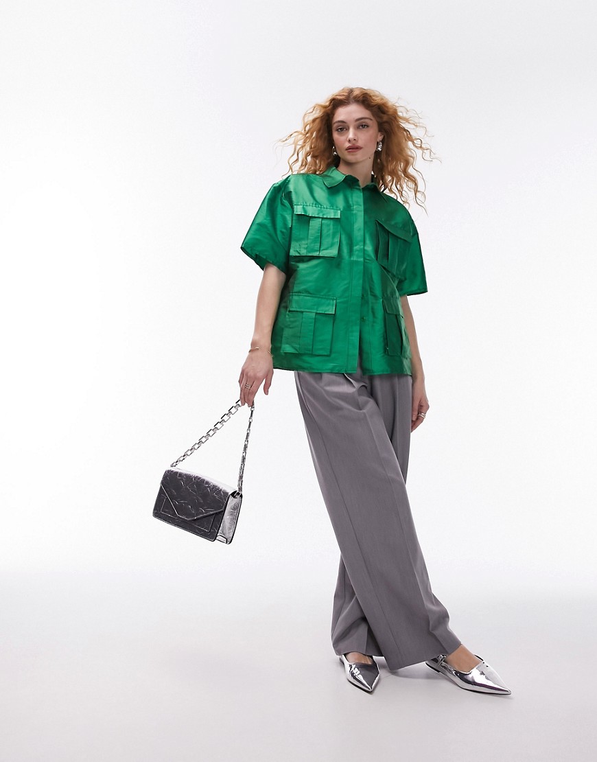 Camicia premium verde con tasche cargo - Topshop Camicia donna  - immagine1