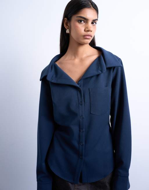 Topshop - Camicia sartoriale blu navy in coordinato