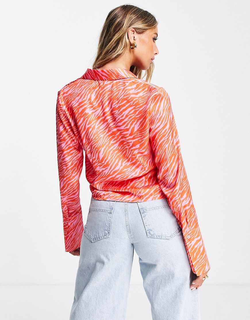Camicia slim in raso rosa zebrato - Topshop Camicia donna  - immagine3