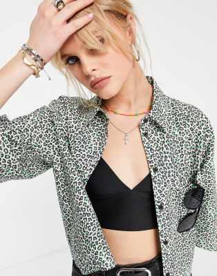 Camicia squadrata taglio corto in popeline multicolore con stampa animalier mimetica - Topshop Camicia donna  - immagine3