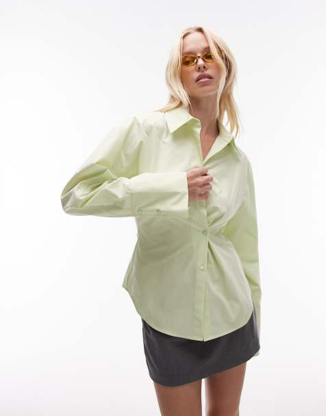 Topshop - Camicia stretta in vita con abbottonatura asimmetrica verde - view 1