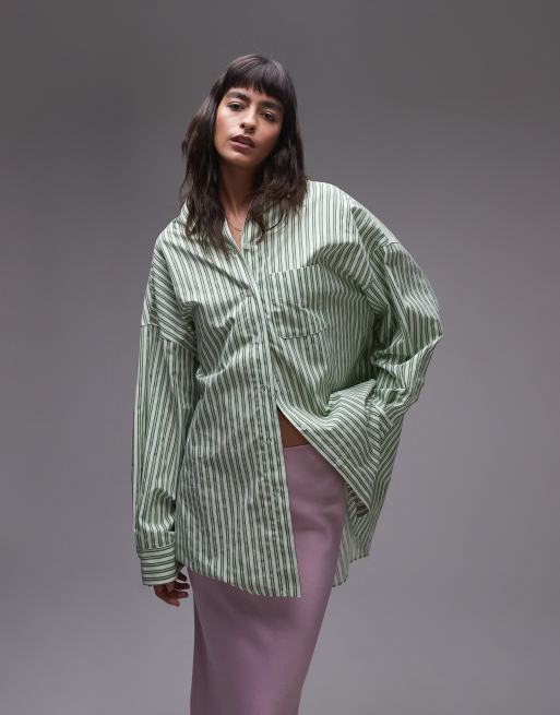 Topshop - Camicia super oversize verde a righe