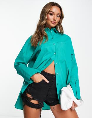 Camicia verde in popeline con polsini - Topshop Camicia donna  - immagine3