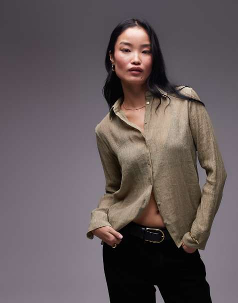 Topshop - Camicia verde testurizzata lineare - view 1
