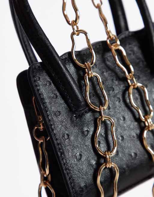 Mini Chain Detail Crossbody Bag Shoulder Handbag Pu Leather 