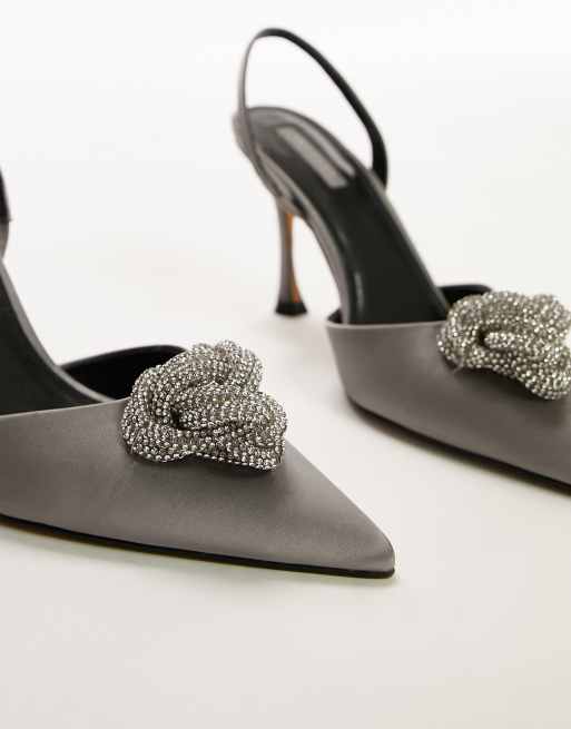 Grey satin hot sale court shoes