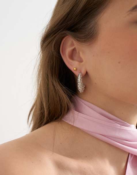 Topshop – Camille – Fakturowane kolczyki-wkrętki w kolorze srebra - view 1
