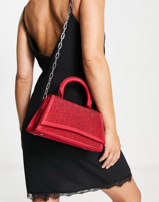 Topshop camille structured bag in red - ASOS Price Checker