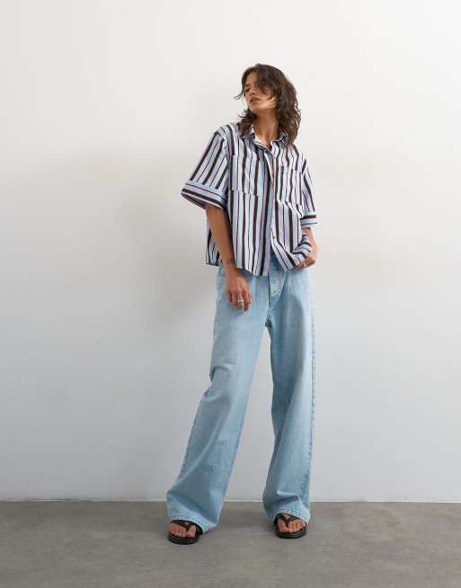 Topshop - Camisa azul a rayas de corte cuadrado y estilo resort, 2 de 4