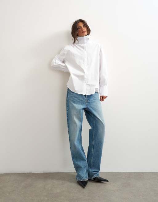 Topshop camisa con cuello alzado blanca, 2 de 4