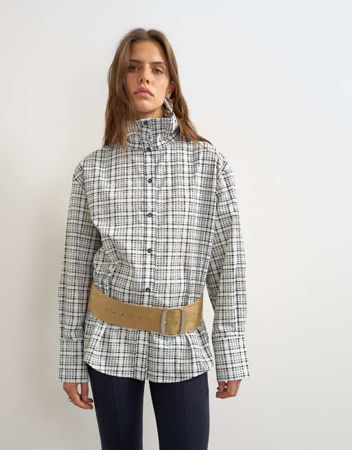 Topshop camisa con cuello alzado y estampado a cuadros, 4 de 4