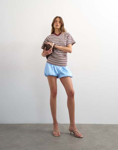 Topshop - Camiseta a rayas con cuello de pico subido y lateral fruncido - view 1