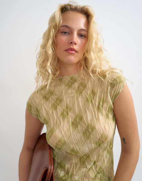 Topshop - Camiseta ajustada a cuadros de malla rugosa - view 1
