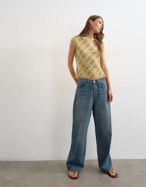 Topshop - Camiseta ajustada a cuadros de malla rugosa, 3 de 4
