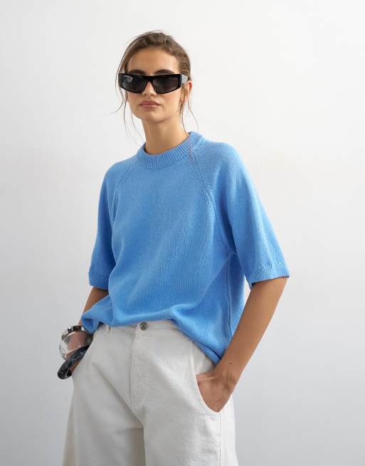Topshop - Camiseta azul aciano de media manga de punto, 2 de 4