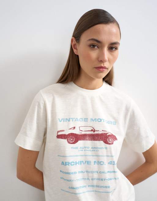 Topshop - Camiseta blanca con estampado gráfico de "Vintage Motor", 4 de 4