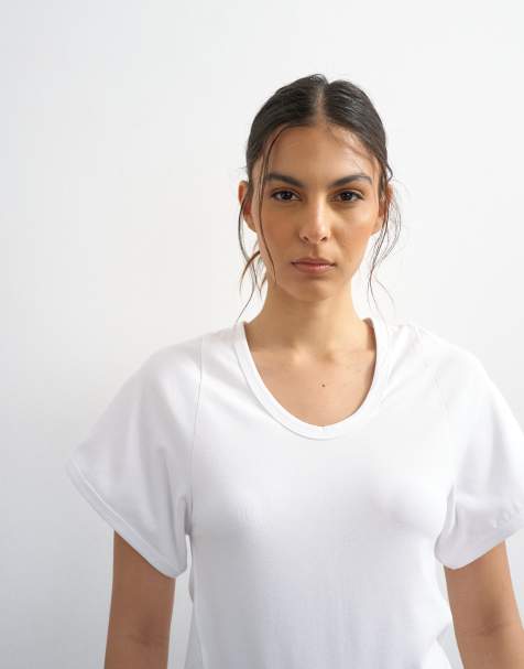 Topshop - Camiseta blanca moldeada con cuello ancho - view 1