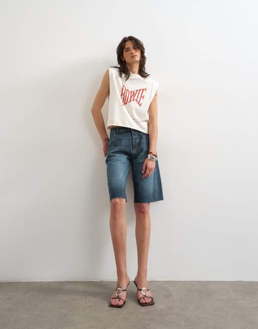 Topshop - Camiseta blanco marfil sin mangas con estampado gráfico de Bowie, 2 de 4