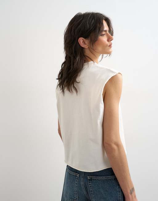 Topshop - Camiseta blanco marfil sin mangas con estampado gráfico de Bowie, 3 de 4