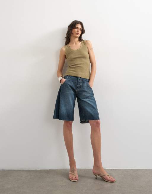Topshop - Camiseta caqui lavado sin mangas de tejido gofrado con ribete de tejido liso, 2 de 4