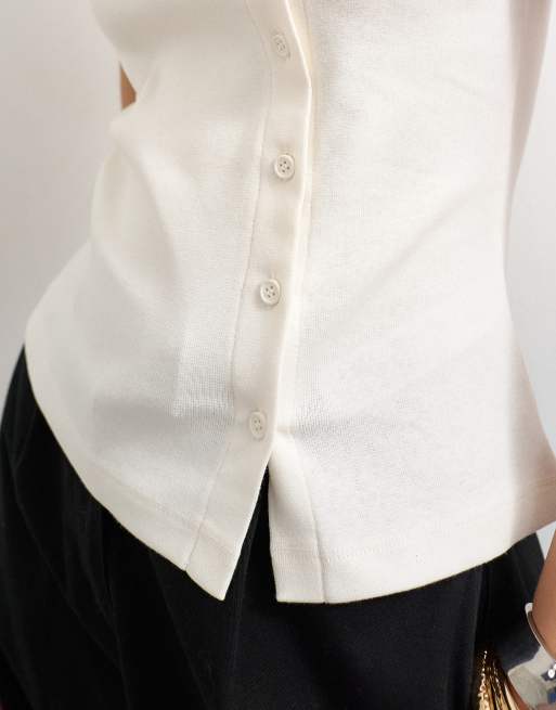 Topshop - Camiseta color marfil sin mangas abotonada, 3 de 4