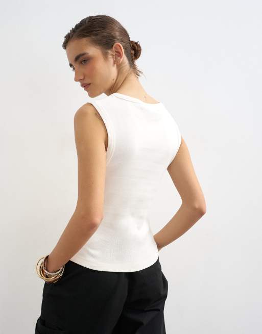 Topshop - Camiseta color marfil sin mangas abotonada, 4 de 4
