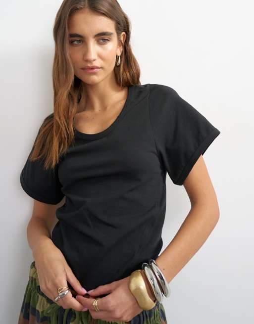 Topshop - camiseta de cuello ancho negra, 3 de 4
