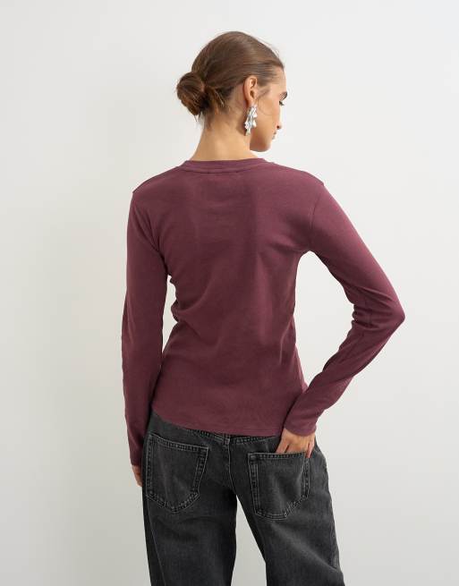 Topshop camiseta de manga larga básica en burdeos lavado, 4 de 4