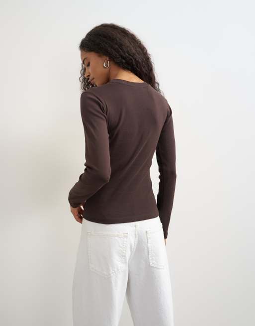 Topshop - camiseta de manga larga para diario en chocolate, 3 de 4